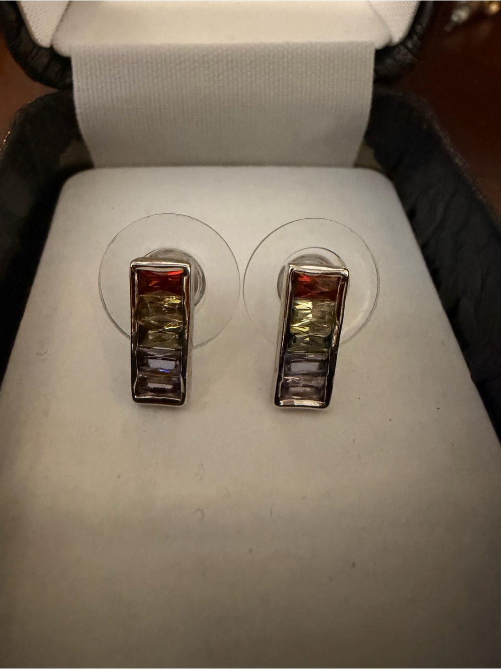Multicolor Baguette Bar Earrings in Red, Yellow, Purple, blue . Rainbow